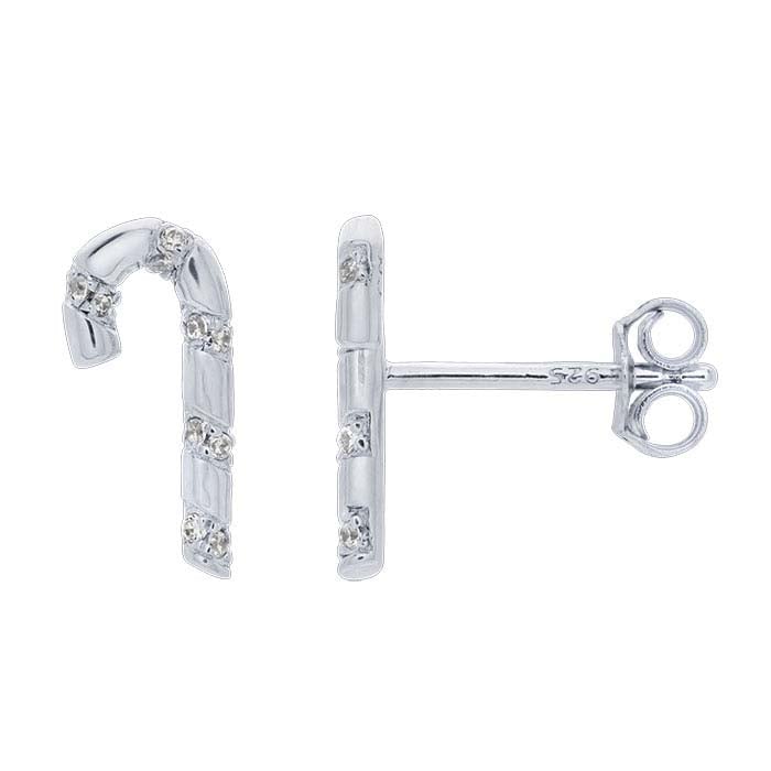 Sterling Silver CZ-Set Candy Cane Post Earrings
