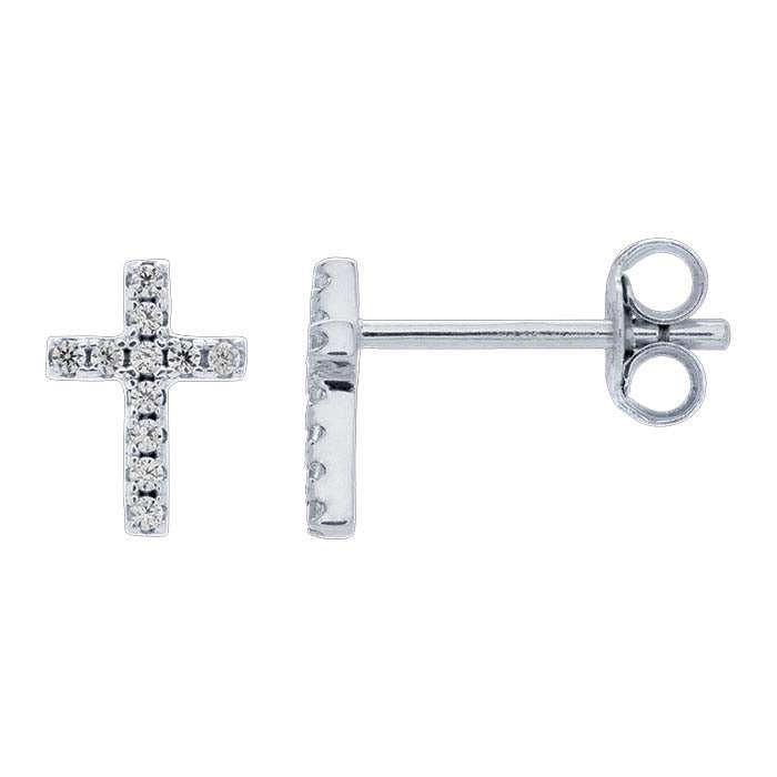 Sterling Silver CZ-Set Cross Post Earrings