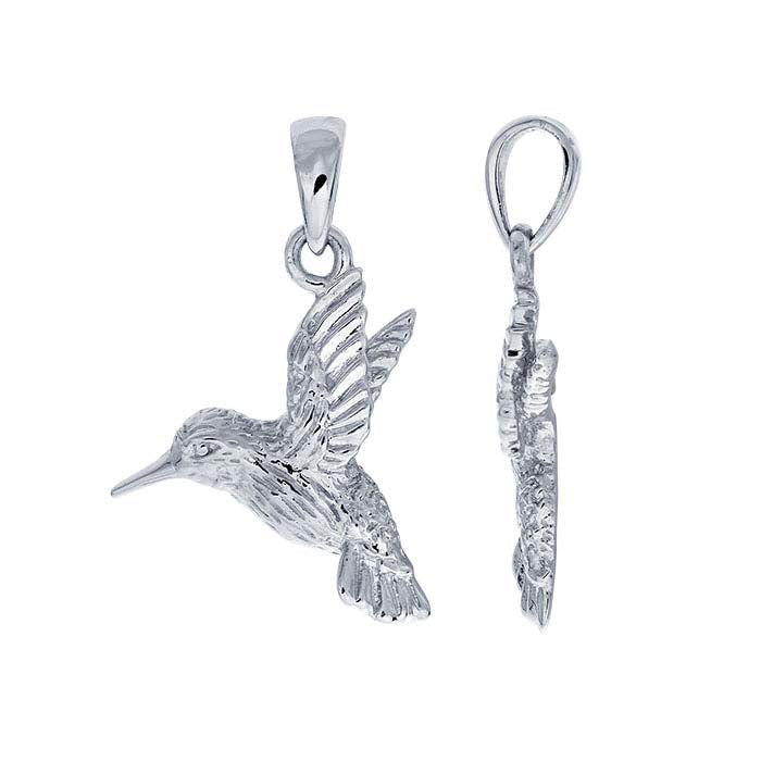 Sterling Silver Crystal-Set Hummingbird Pendant