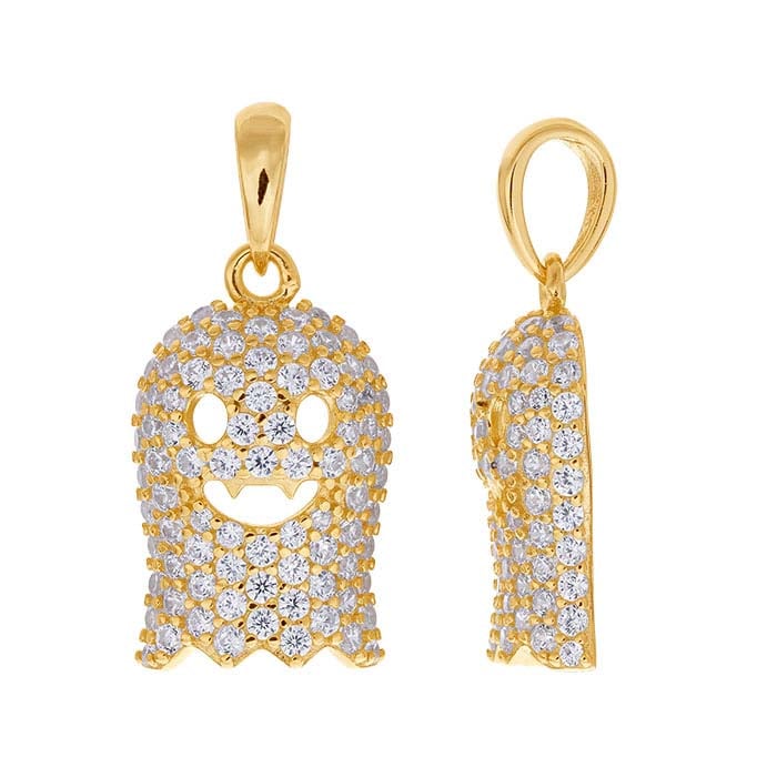 Sterling Silver Gold-Plated CZ-Set Ghost Pendant