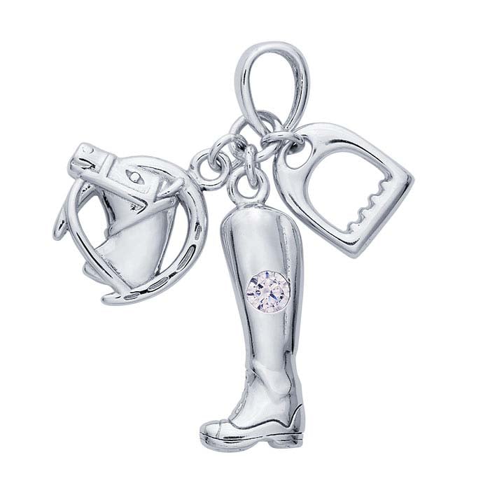 Sterling Silver CZ-Set Cowboy, Stirrup and Horse Pendant
