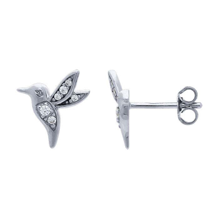 Sterling Silver CZ-Set Hummingbird Post Earrings