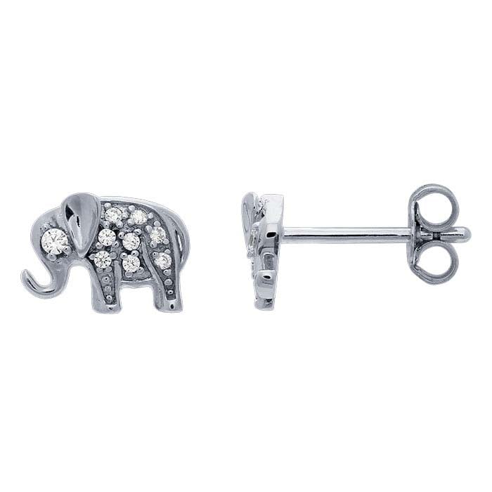Sterling Silver CZ-Set Elephant Post Earrings
