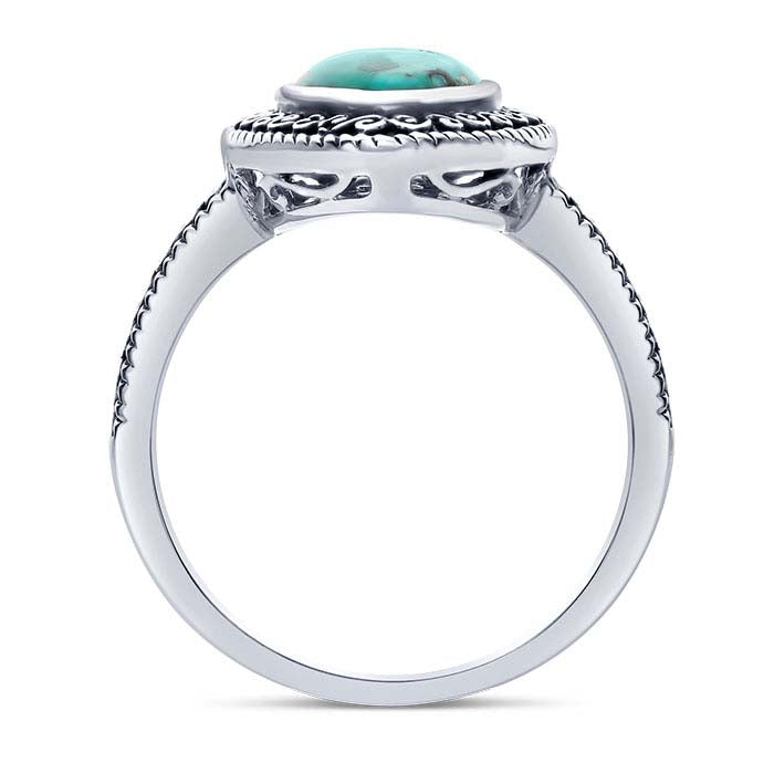 Sterling Silver Turquoise-Set Filigree Ring