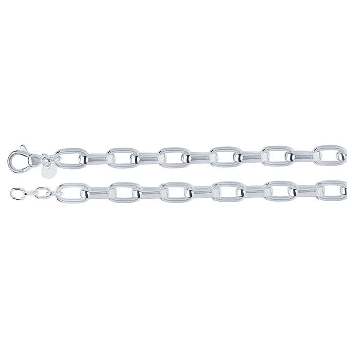 Sterling Silver 9.5mm Hollow Oval Link Chain Bracelet