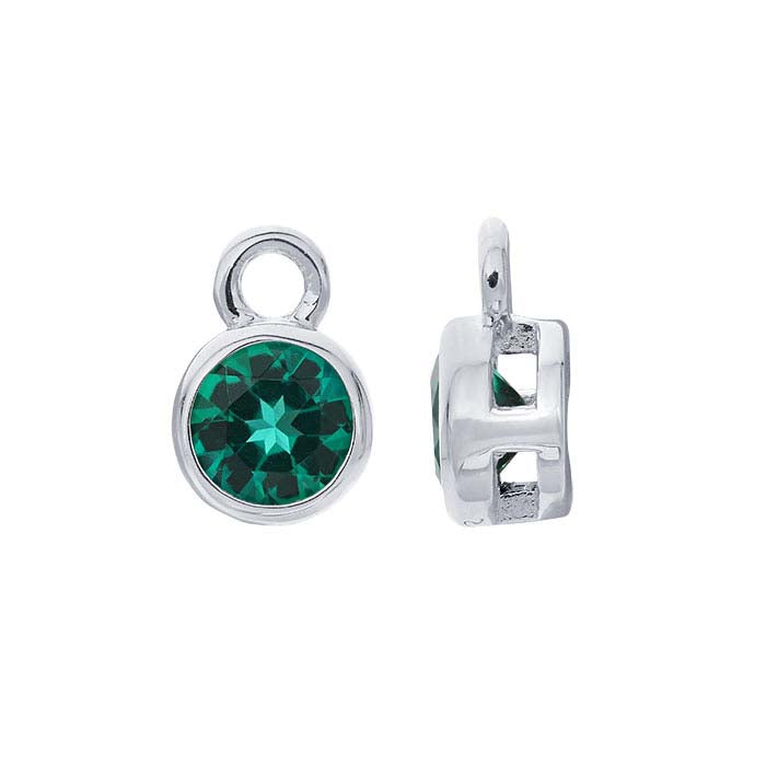 Sterling Silver 4mm Lab-Grown Emerald-Set Charm