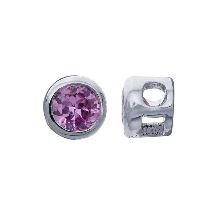 Sterling Silver 3mm Lab-Grown Pink Sapphire-Set Charm
