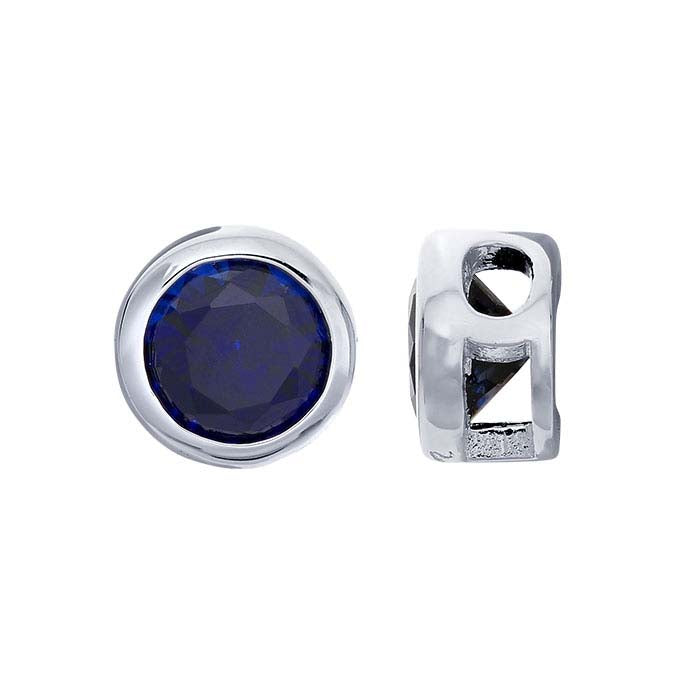 Sterling Silver 4mm Lab-Grown Sapphire-Set Charm