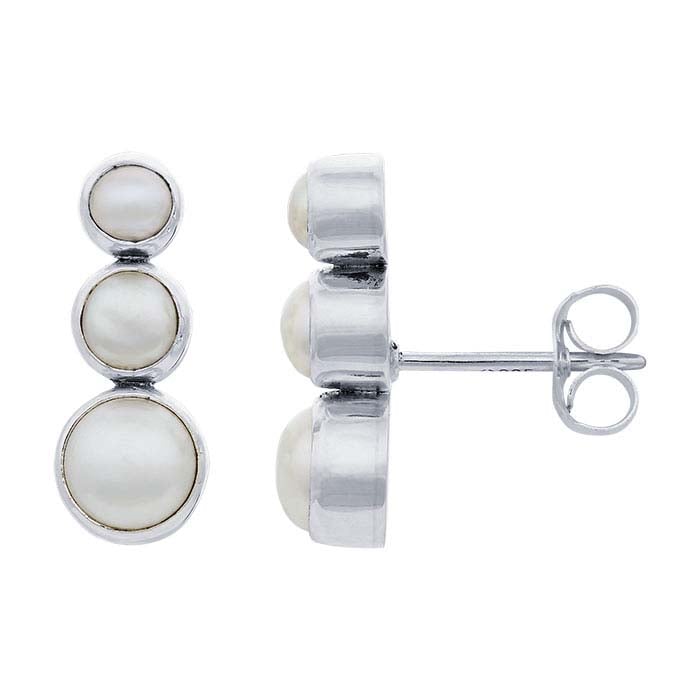 Sterling Silver Graduated Pearl Post Earrings