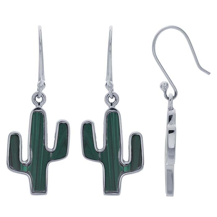 Sterling Silver Imitation Malachite-Set Earrings