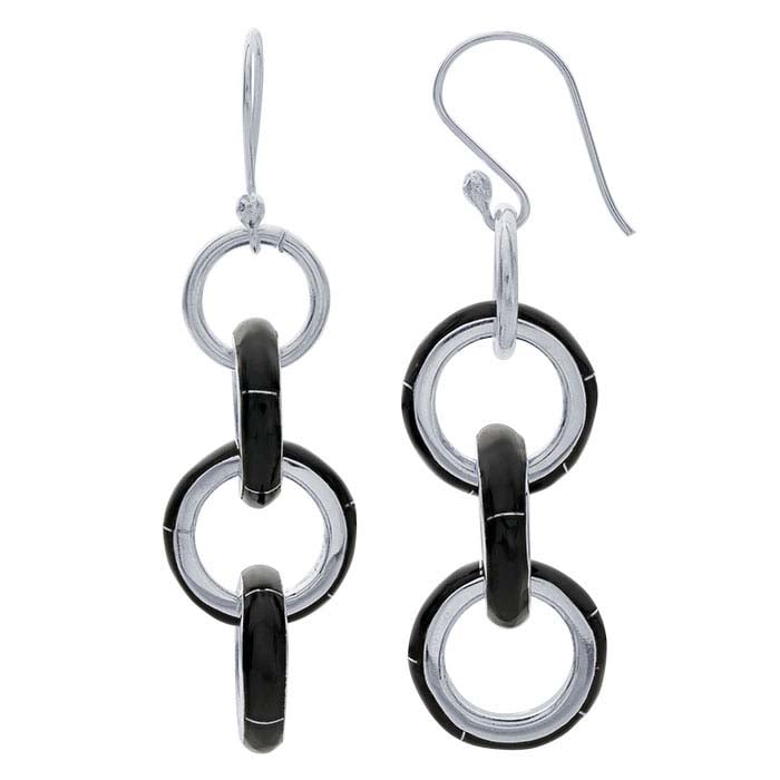 Sterling Silver Imitation Onyx-Set Earrings