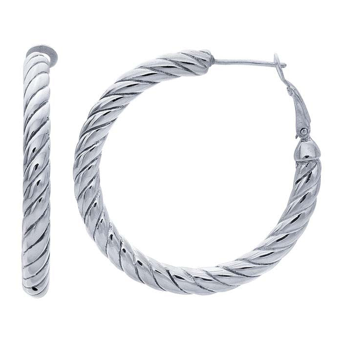 Sterling Silver Hollow Twist Hoop Earrings