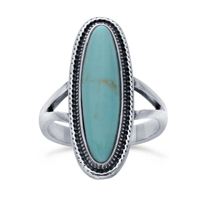 Sterling Silver Oval Imitation Turquoise-Set Ring