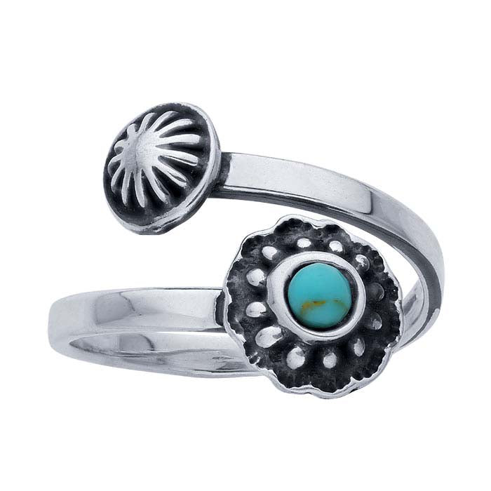 Sterling Silver Imitation Turquoise-Set Bypass Ring, Adjustable