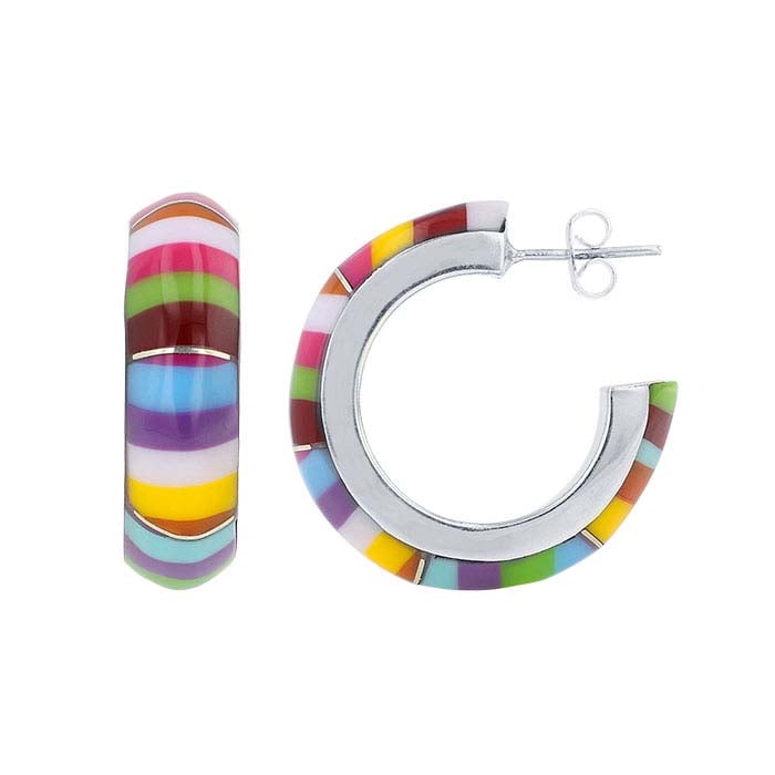 Mehrfarbige 3/4-Creolen aus Sterlingsilber