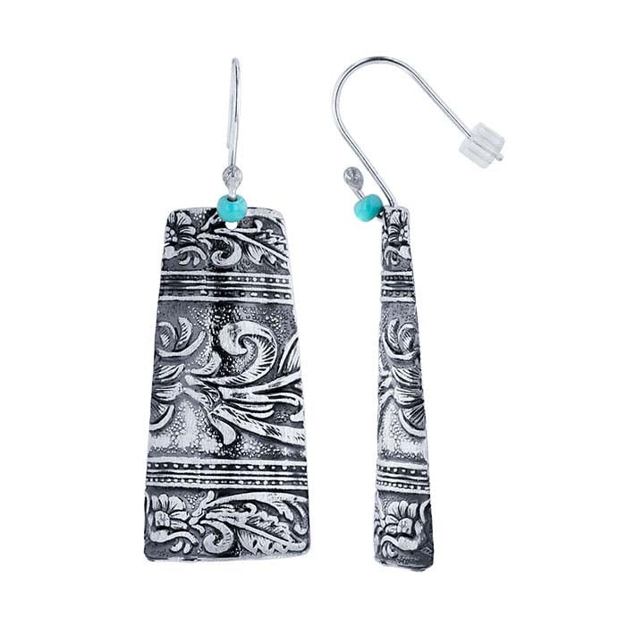 Sterling Silver Patterned Earrings with Imitation Turquoise Beads