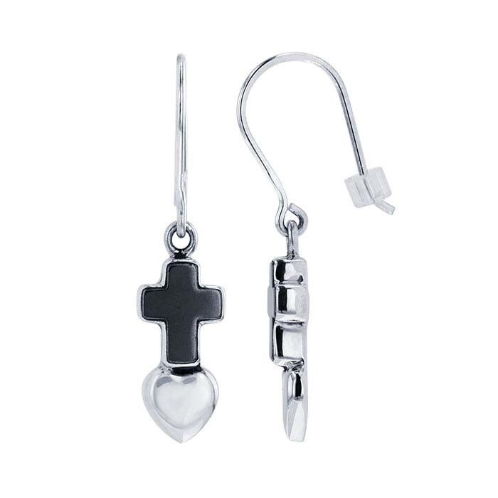 Sterling Silver Cross & Heart Earrings