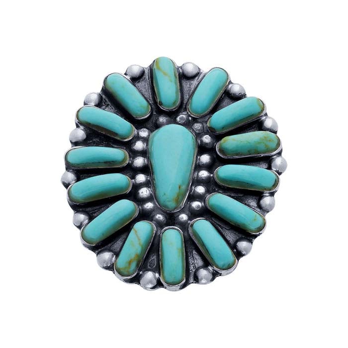 Sterling Silver Imitation Turquoise-Set Squash Blossom Ring, Adjustable