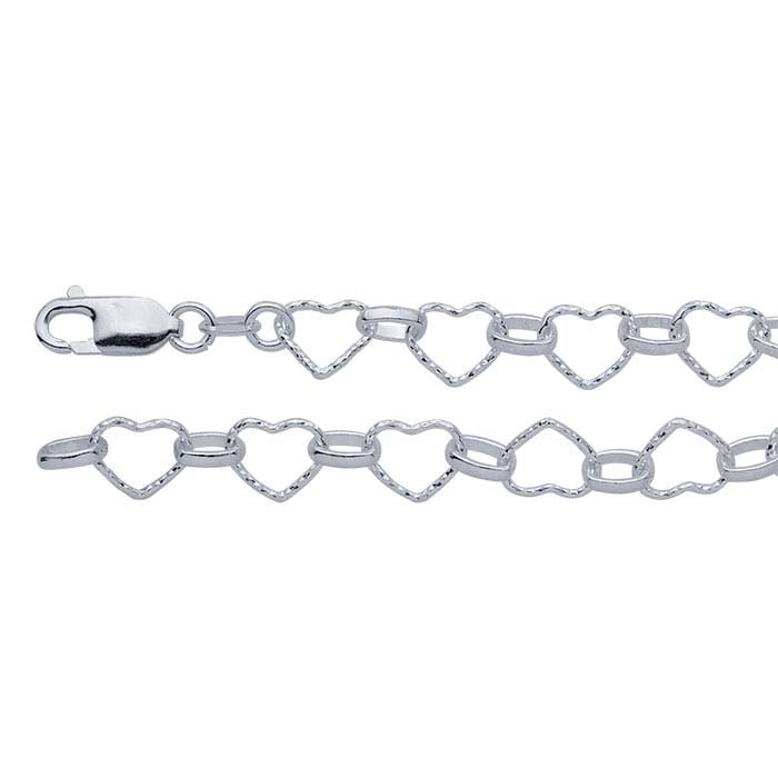 Sterling Silver Diamond-Cut Heart Link Chain