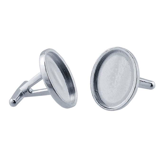 Sterling Silver 16 x Oval Cabochon Cuff Link Mounting