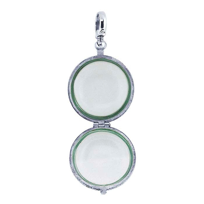 Sterling Silver Round Antique Glass Locket Pendant