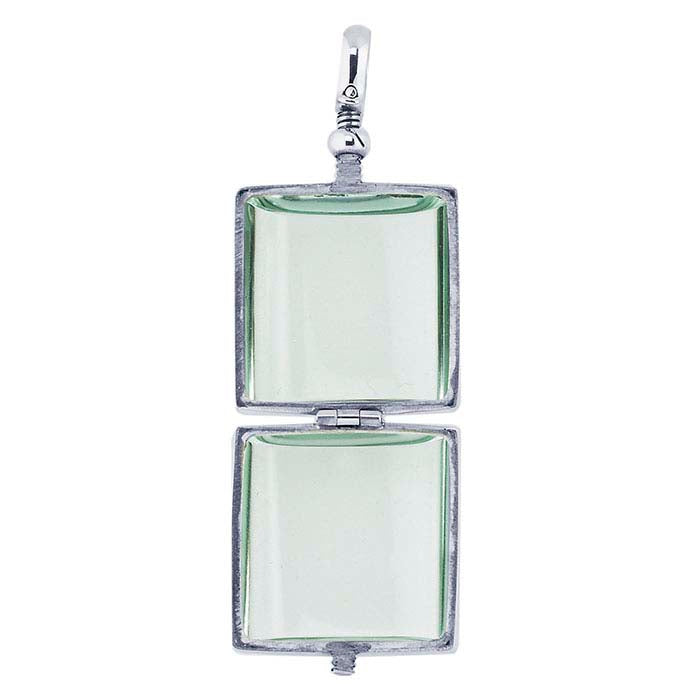 Sterling Silver Square Antique Glass Locket Pendant