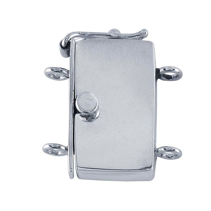 Sterling Silver Rectangle Box Clasp with Safety Catch, 2-Strand