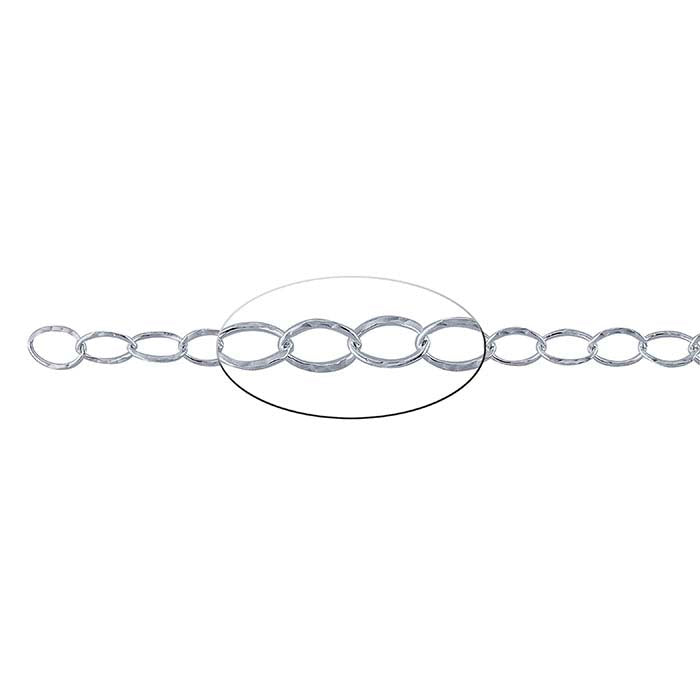 Sterling Silver Hammered Flat Oval Cable Chain