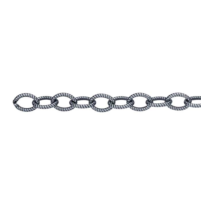 Sterling Silver Oxidized Patterned Oval Cable Chain, By the Foot