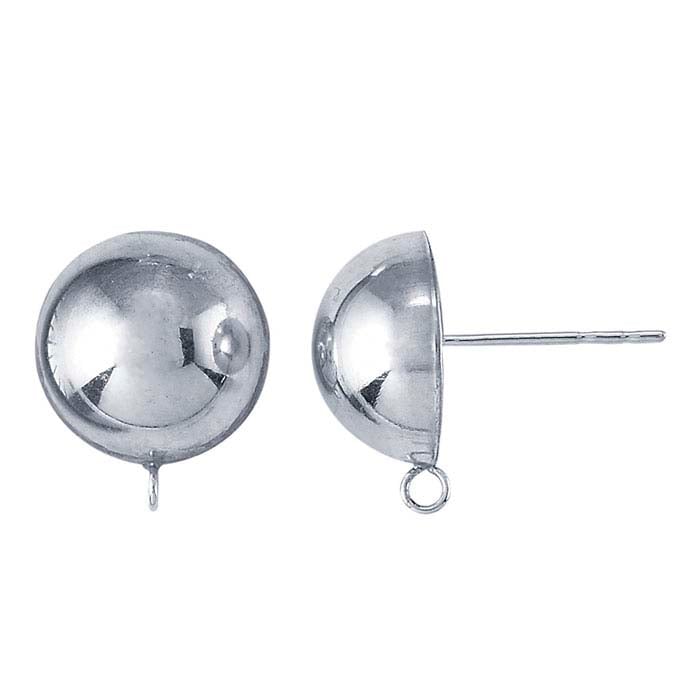 Sterling Silver Hollow Half-Ball Post Earrings with Closed Ring