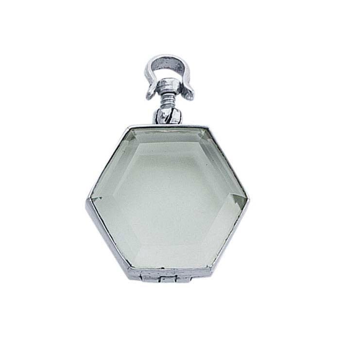 Sterling Silver Hexagon Antique Glass Locket Pendant
