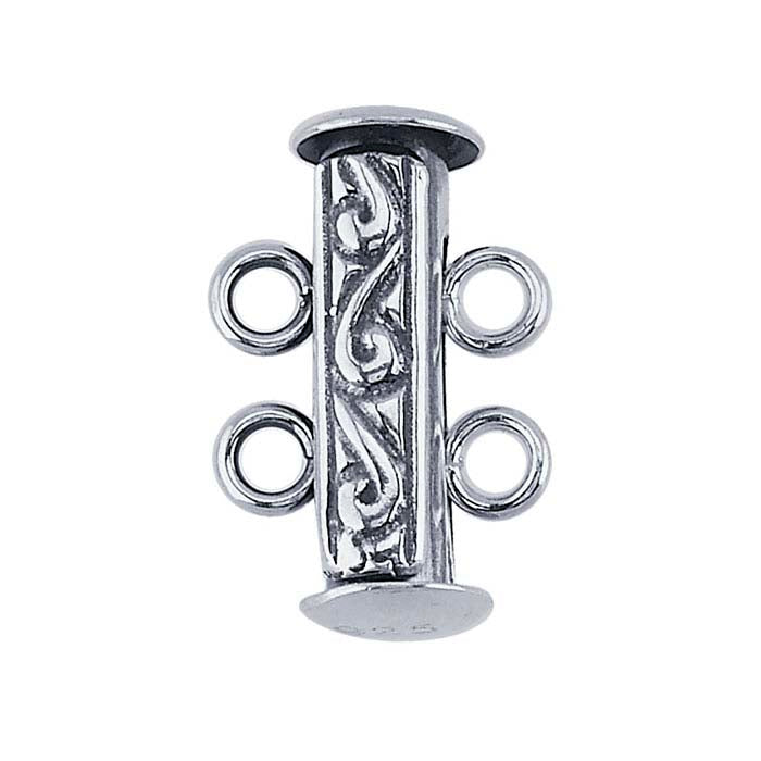 Sterling Silver Engraved Tube Slide Clasp, 2-Strand