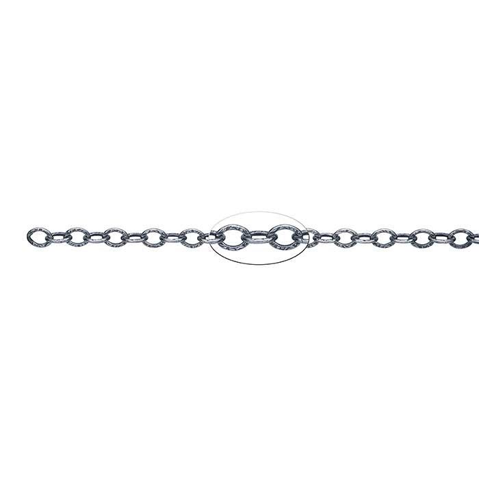 Sterling Silver Oxidized Patterned Flat Oval Cable Chain, By the Foot