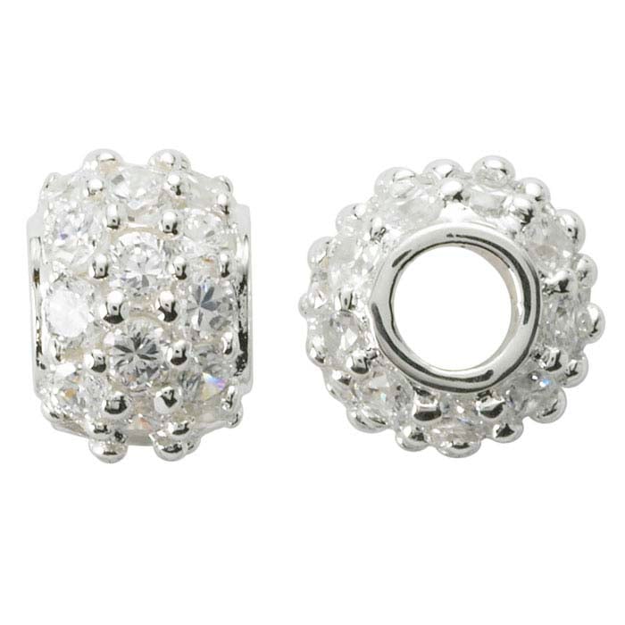 خرزة صحن مرصعة بأحجار زركونيا مقاس 10.2 × 7.6 مم من الفضة الإسترلينية