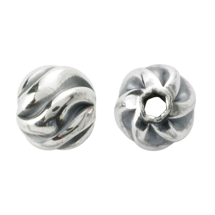 Sterling Silver Round Oxidized Twist Bead