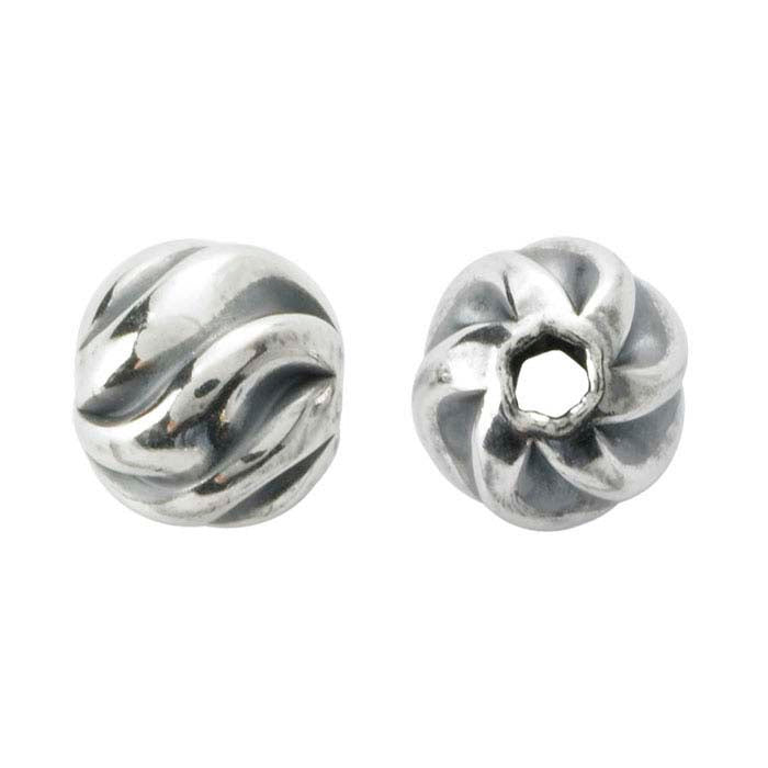 Runde oxidierte Twist-Perle aus Sterlingsilber, 6 mm