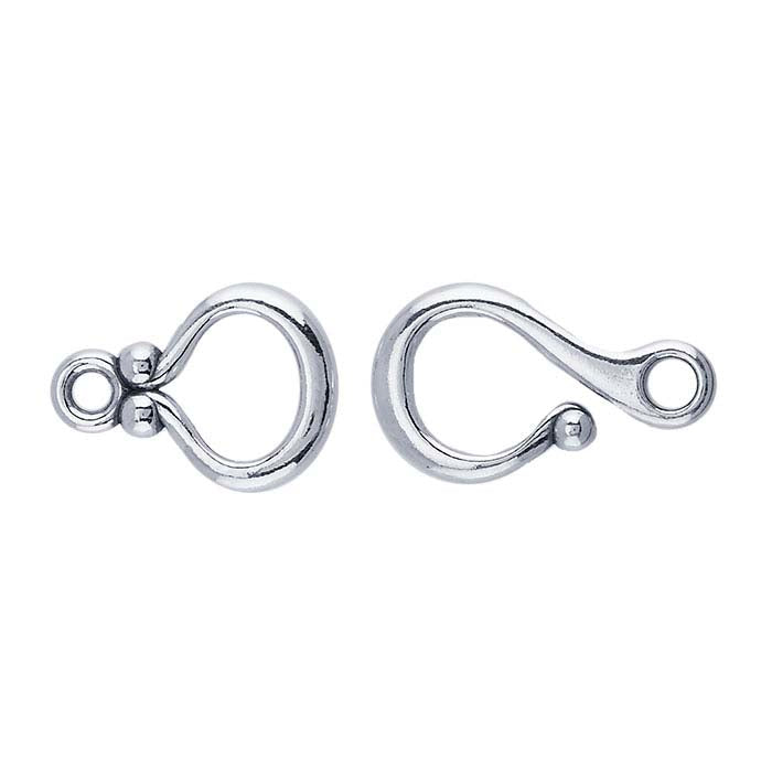 Haken- und Ösenverschluss mit Kugelende, Sterlingsilber, 30,6 x 12,6 mm
