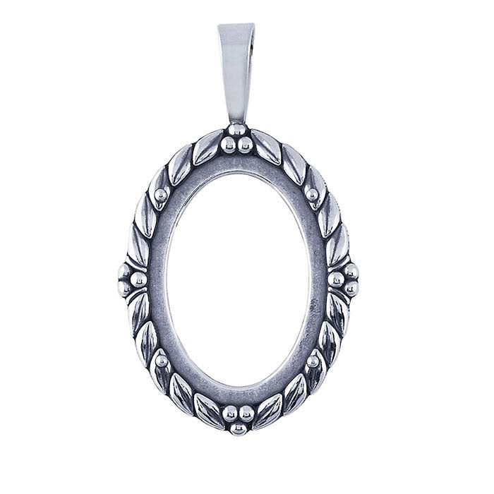 Sterling Silver 25 x 18mm Oval Leaf Cabochon Pendant Mounting