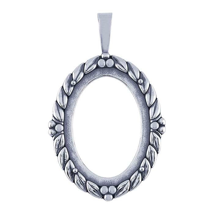 Sterling Silver 30 x 22mm Oval Leaf Cabochon Pendant Mounting