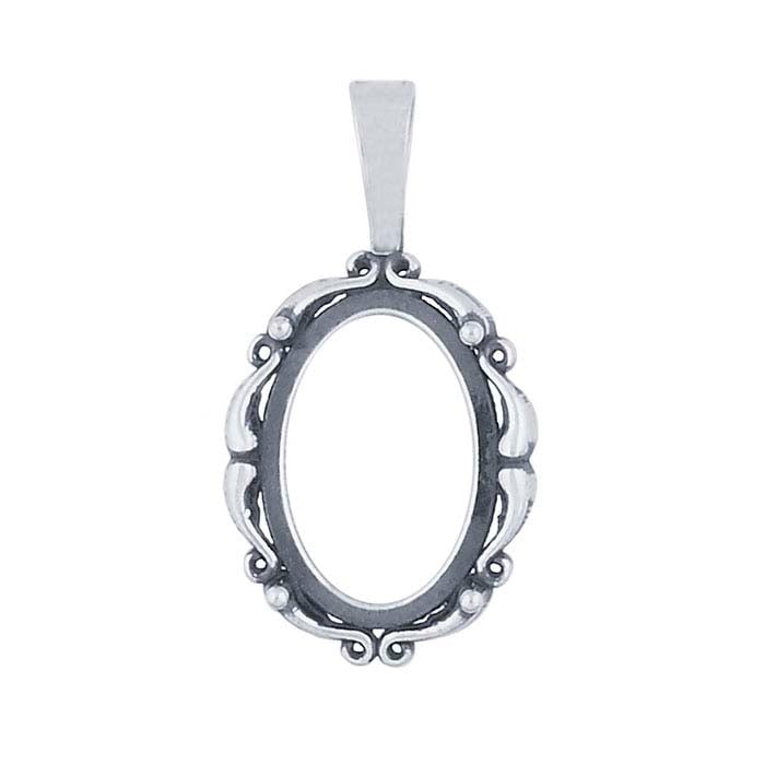 Sterling Silver Oval Scroll Cabochon Pendant Mounting