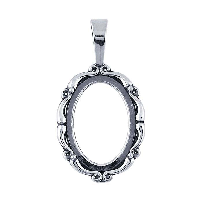 Sterlingsilber 18 x 13mm Oval Scroll Cabochon Anhängerfassung