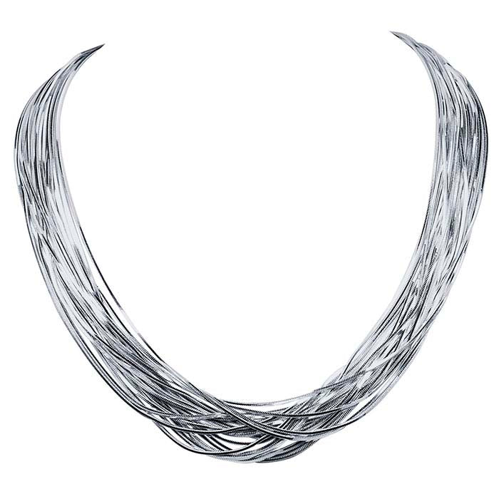 Mehrreihige Halskette aus Sterlingsilber mit quadratischer Schlangenkette