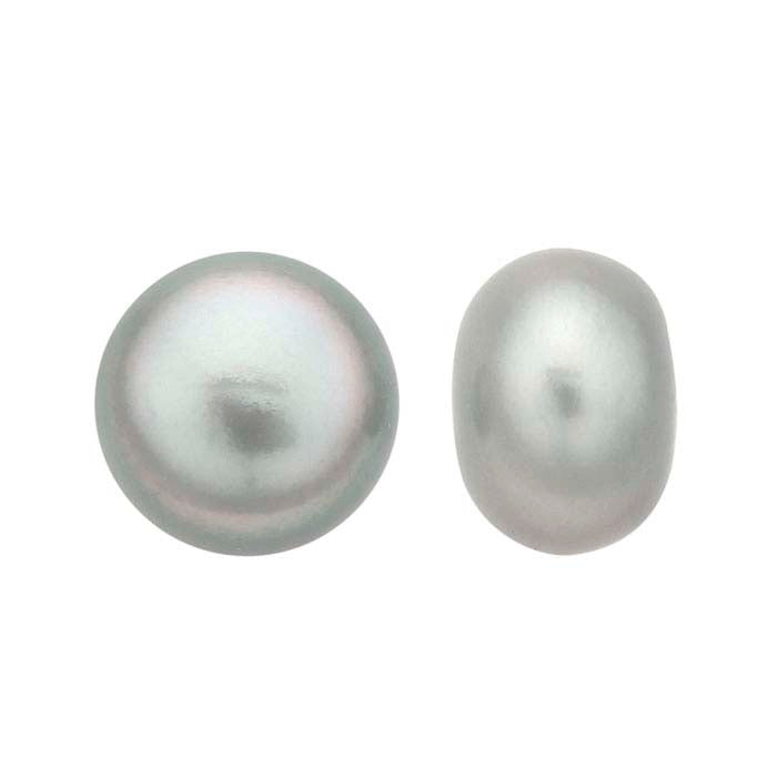 Hodowlana perła słodkowodna półprzewiercana 6,5–7 mm, guziczkowa, szara, klasa A