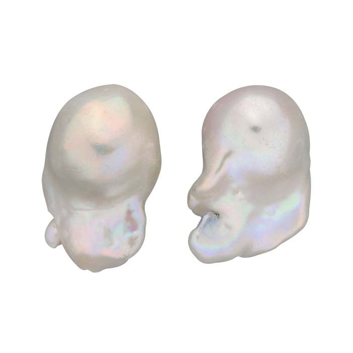 Ferskvandskultiveret halv-boret 13–15 mm barok perle, hvid