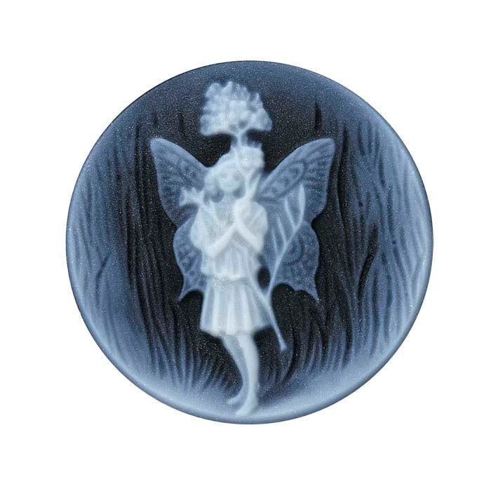Flower Fairies™ Agata Nera 20mm Rotondo "Fata del Cardamine" Cameo