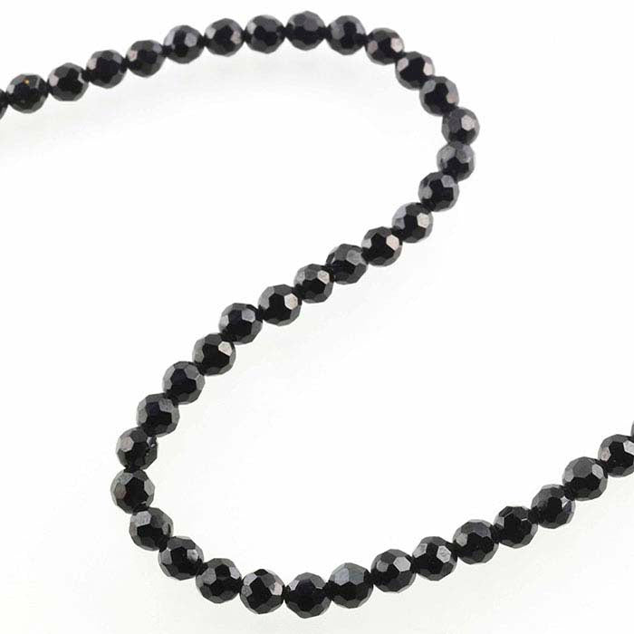 Black Spinel Faceted Round Bead