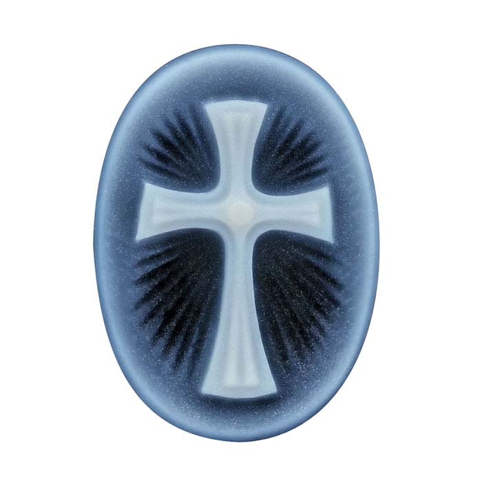 Schwarzer Achat 18 x 13 mm ovale ausgestellte Kreuzkamee