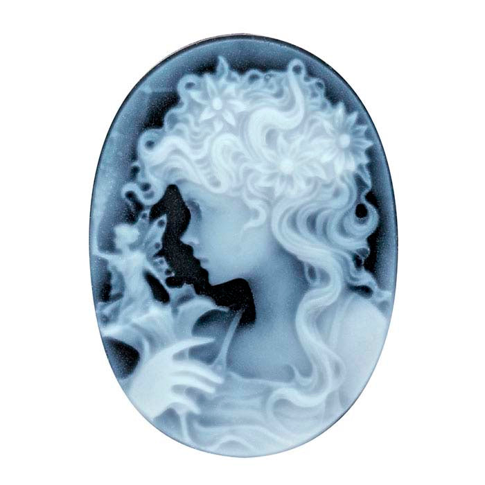 Svart agat 25 x 18 mm oval dame med fe-kameo