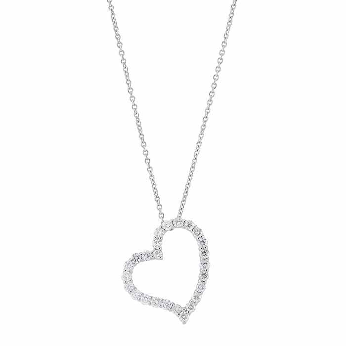 10K White Gold Diamond-Set Heart Necklace