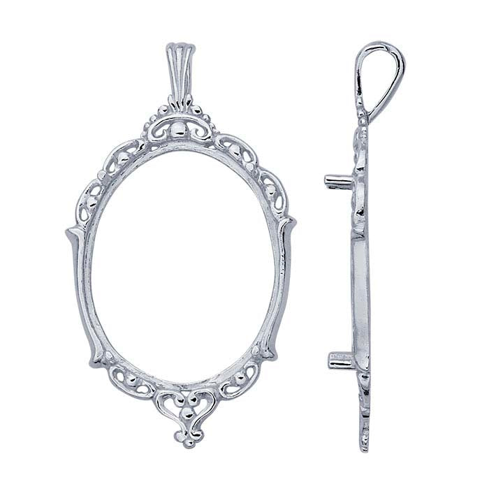 Sterling Silver 30 x 22mm Oval Victorian Cabochon Pendant Mounting